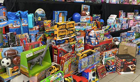 Toys amassed from a toy drive