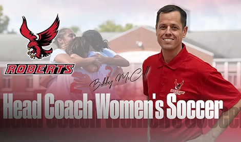 Head Coach Women's Soccer with the Roberts logo and a headshot of Bobby McColl