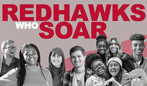 Students smile. The text 